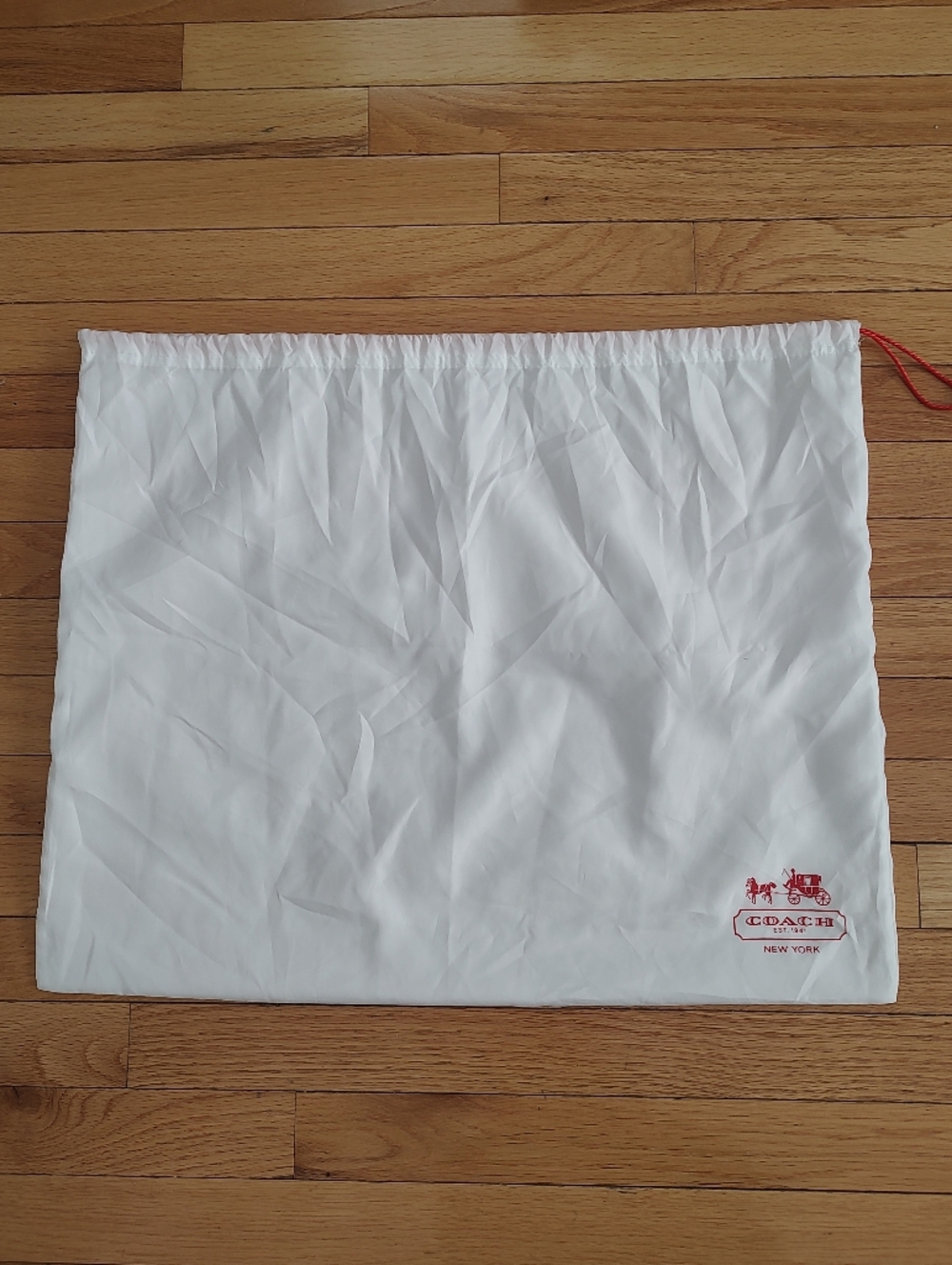 Coach dust bag 23x19" red carriage logo EUC